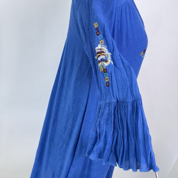 Rebellion Dress Size S Blue Embroidered Back Cut Out Loose Flowy‎ Boho Hippie - Picture 5 of 10